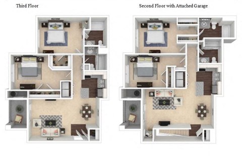 Floor plan for 2 beds, 2 baths, 943 sqft